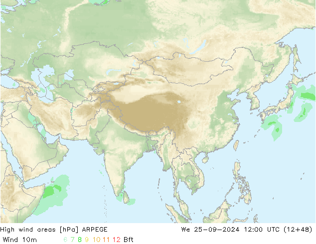 High wind areas ARPEGE We 25.09.2024 12 UTC