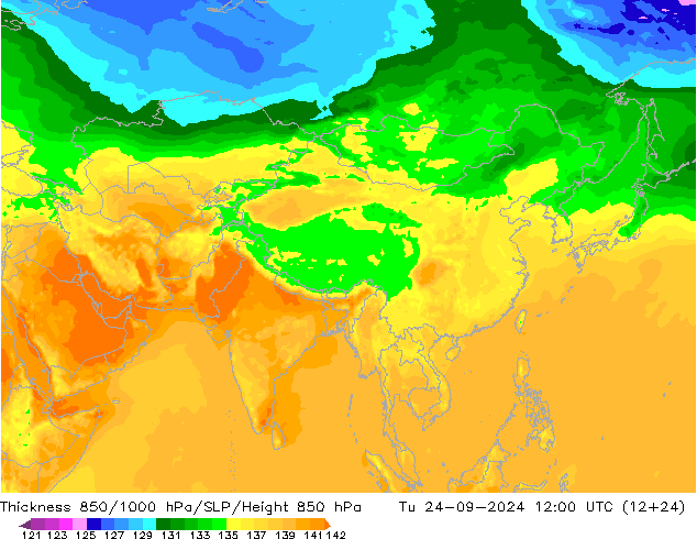 Dikte 850-1000 hPa ARPEGE di 24.09.2024 12 UTC