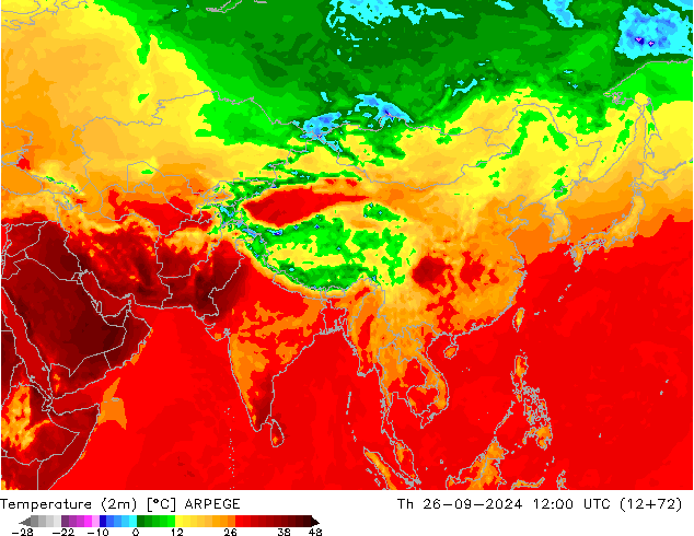 Temperatura (2m) ARPEGE Qui 26.09.2024 12 UTC