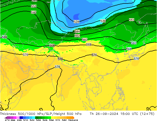 Thck 500-1000hPa ARPEGE czw. 26.09.2024 15 UTC