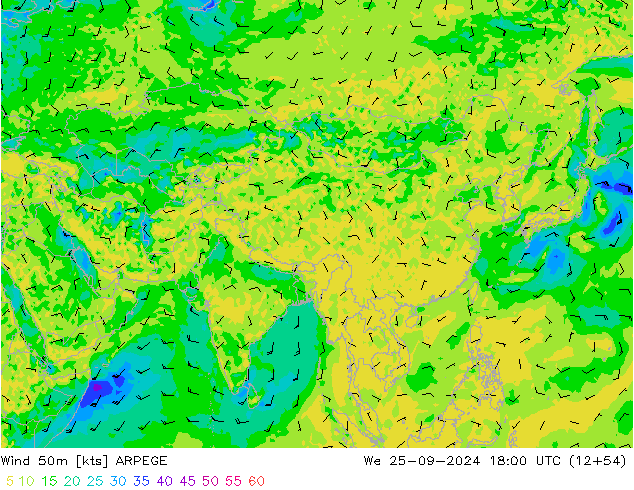 Wind 50m ARPEGE St 25.09.2024 18 UTC