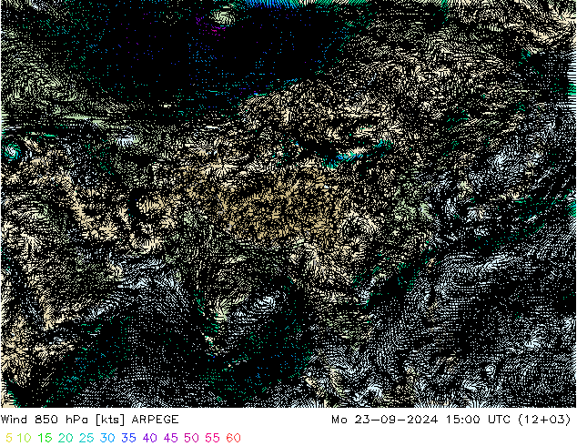 Viento 850 hPa ARPEGE lun 23.09.2024 15 UTC