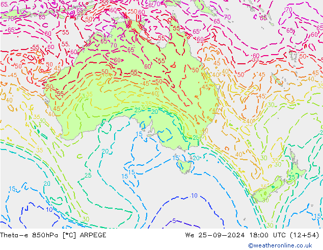 Theta-e 850hPa ARPEGE  25.09.2024 18 UTC