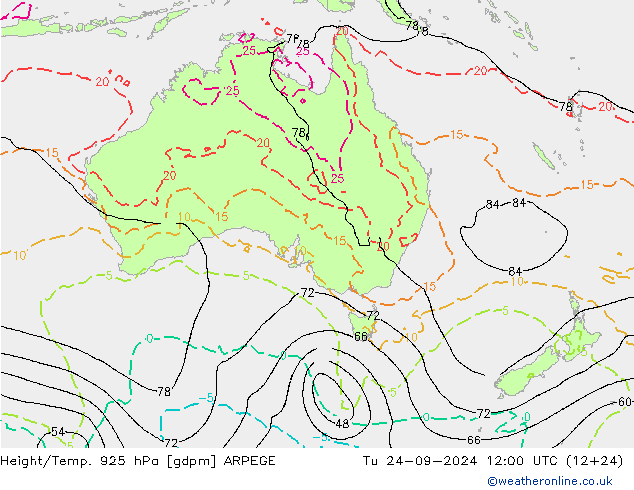 Height/Temp. 925 hPa ARPEGE mar 24.09.2024 12 UTC