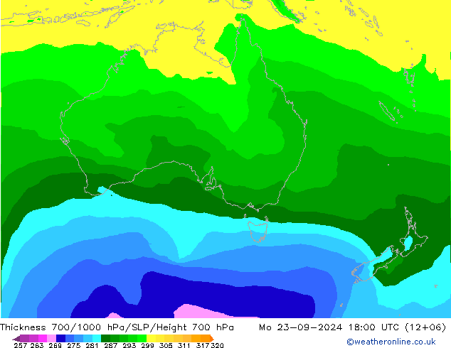 Thck 700-1000 hPa ARPEGE lun 23.09.2024 18 UTC