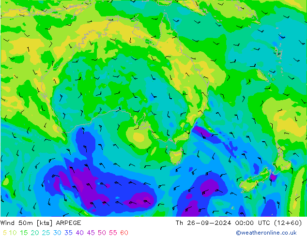 Wind 50m ARPEGE Th 26.09.2024 00 UTC