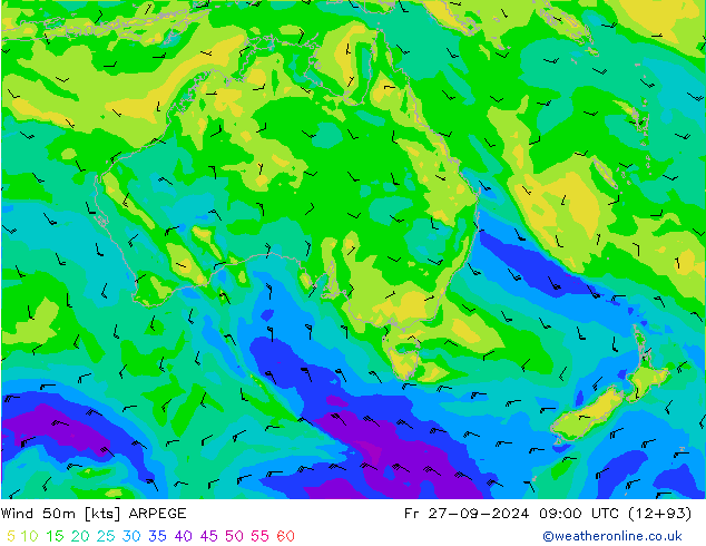 Wind 50m ARPEGE Fr 27.09.2024 09 UTC