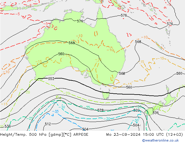 Height/Temp. 500 hPa ARPEGE Mo 23.09.2024 15 UTC