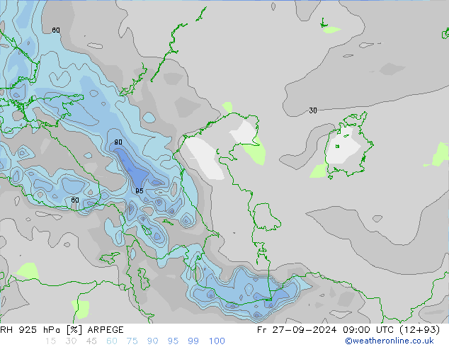 RH 925 hPa ARPEGE Fr 27.09.2024 09 UTC