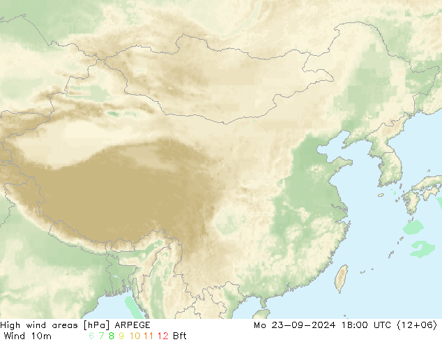 High wind areas ARPEGE Mo 23.09.2024 18 UTC