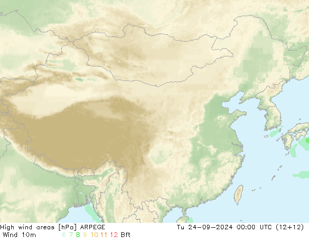 High wind areas ARPEGE  24.09.2024 00 UTC