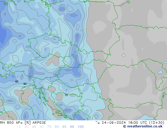 RH 850 hPa ARPEGE Tu 24.09.2024 18 UTC