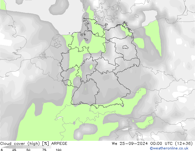 Nubes altas ARPEGE mié 25.09.2024 00 UTC