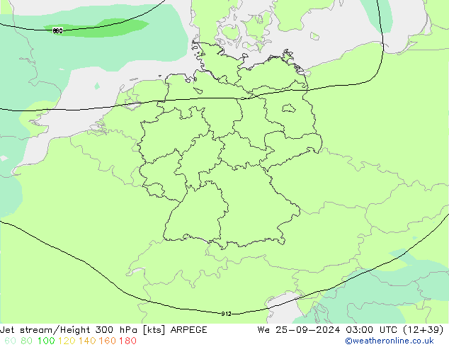 Corrente a getto ARPEGE mer 25.09.2024 03 UTC