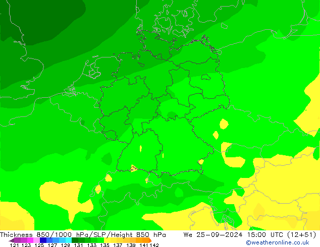 Thck 850-1000 hPa ARPEGE We 25.09.2024 15 UTC