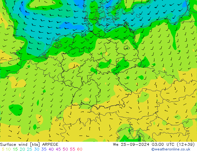 Surface wind ARPEGE St 25.09.2024 03 UTC