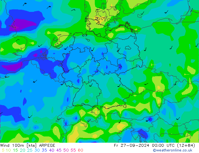 wiatr 100m ARPEGE pt. 27.09.2024 00 UTC