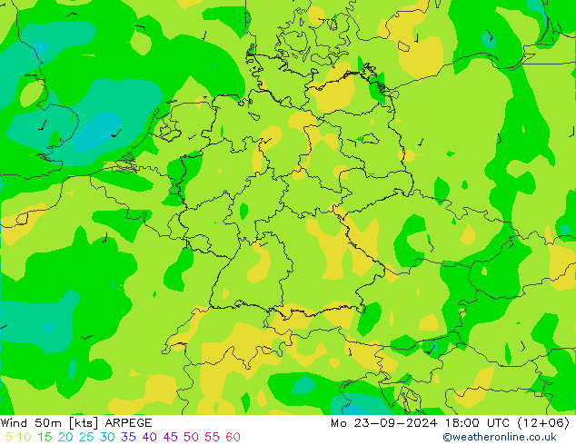 Wind 50m ARPEGE Po 23.09.2024 18 UTC