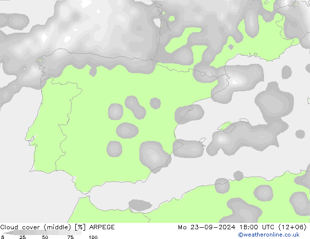 Nubi medie ARPEGE lun 23.09.2024 18 UTC