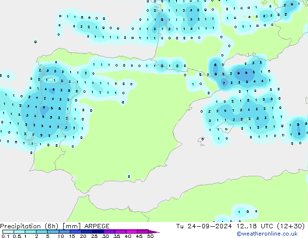 Precipitação (6h) ARPEGE Ter 24.09.2024 18 UTC