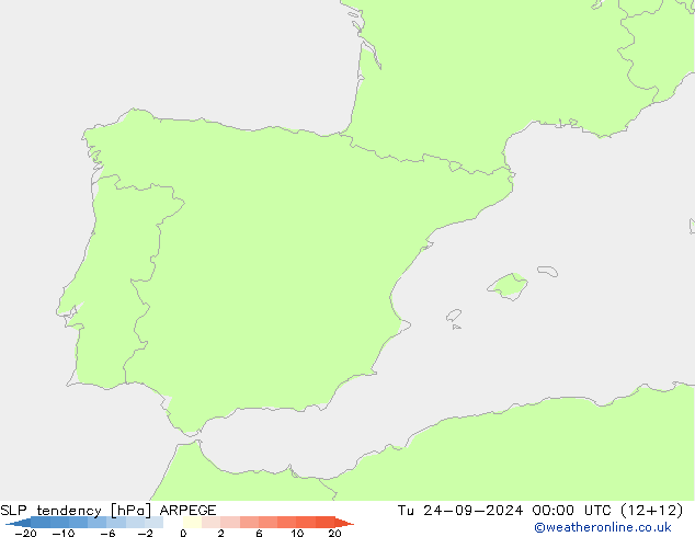 Tendenza di Pressione ARPEGE mar 24.09.2024 00 UTC