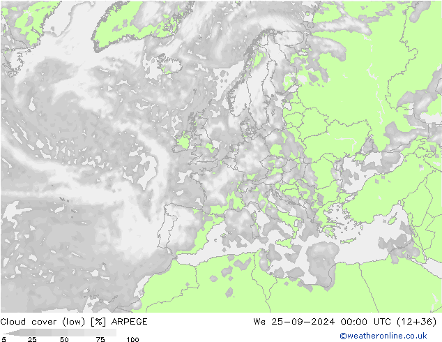 Bulutlar (düşük) ARPEGE Çar 25.09.2024 00 UTC