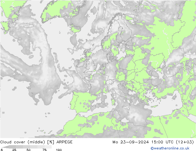 облака (средний) ARPEGE пн 23.09.2024 15 UTC