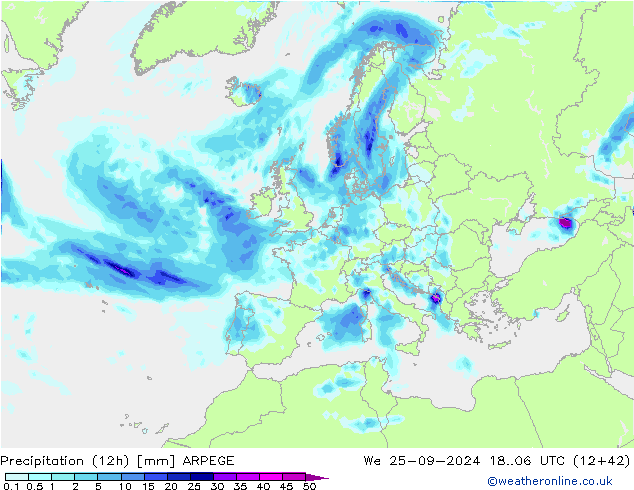 Precipitation (12h) ARPEGE We 25.09.2024 06 UTC