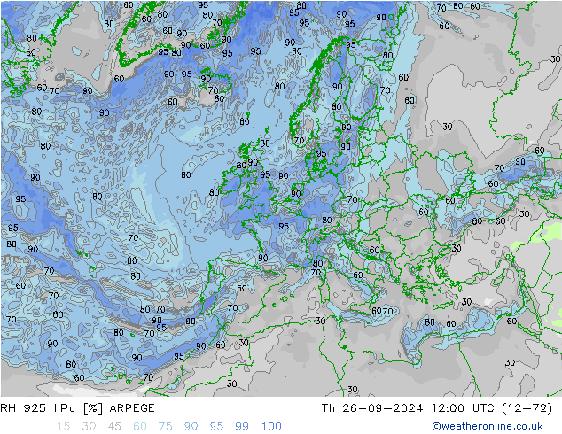 RH 925 hPa ARPEGE Th 26.09.2024 12 UTC