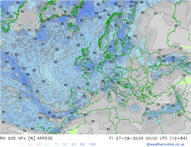 RH 925 hPa ARPEGE ven 27.09.2024 00 UTC