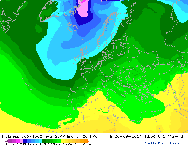 700-1000 hPa Kalınlığı ARPEGE Per 26.09.2024 18 UTC