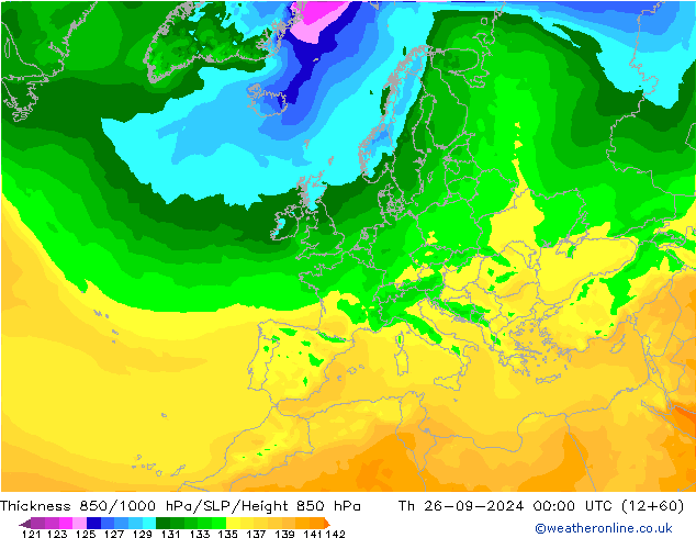 Thck 850-1000 hPa ARPEGE gio 26.09.2024 00 UTC