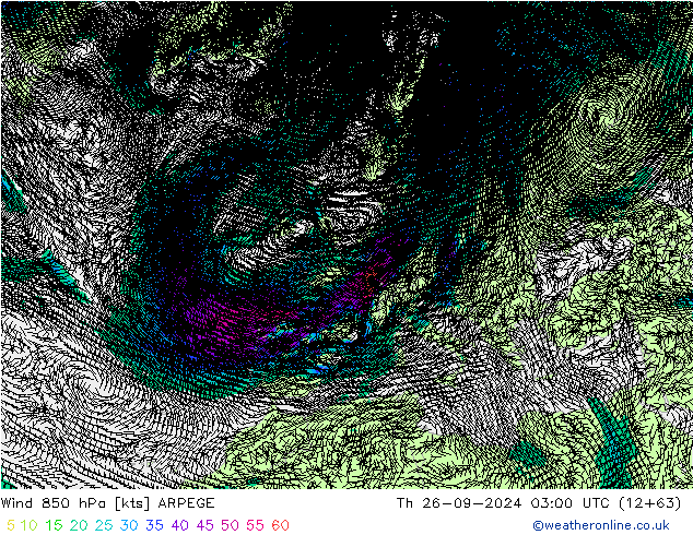 Rüzgar 850 hPa ARPEGE Per 26.09.2024 03 UTC