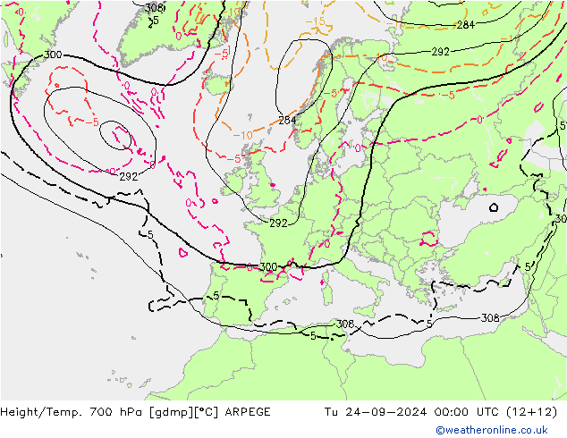 Hoogte/Temp. 700 hPa ARPEGE di 24.09.2024 00 UTC