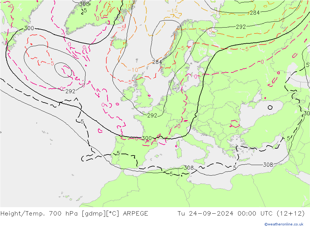 Height/Temp. 700 hPa ARPEGE Tu 24.09.2024 00 UTC