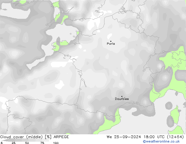 Cloud cover (middle) ARPEGE We 25.09.2024 18 UTC