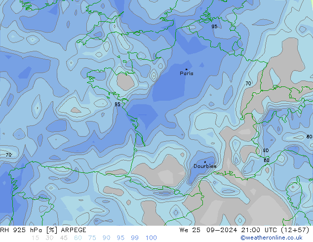 RH 925 hPa ARPEGE We 25.09.2024 21 UTC