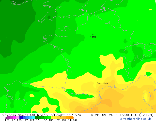 Thck 850-1000 hPa ARPEGE Th 26.09.2024 18 UTC