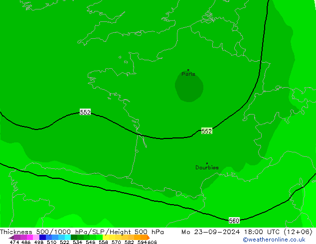 500-1000 hPa Kalınlığı ARPEGE Pzt 23.09.2024 18 UTC