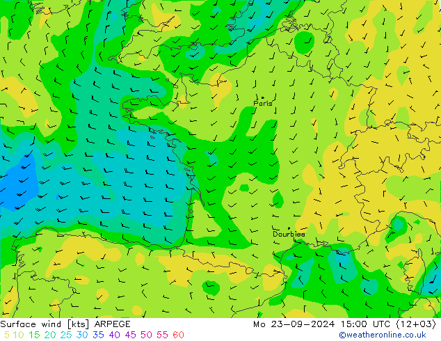 Surface wind ARPEGE Mo 23.09.2024 15 UTC