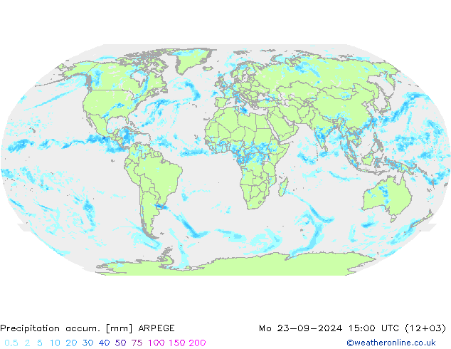 Precipitation accum. ARPEGE Mo 23.09.2024 15 UTC