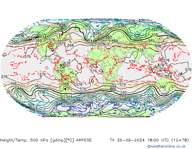 Height/Temp. 500 hPa ARPEGE Qui 26.09.2024 18 UTC