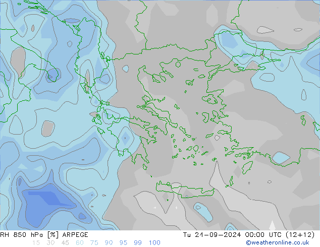 RH 850 hPa ARPEGE Tu 24.09.2024 00 UTC