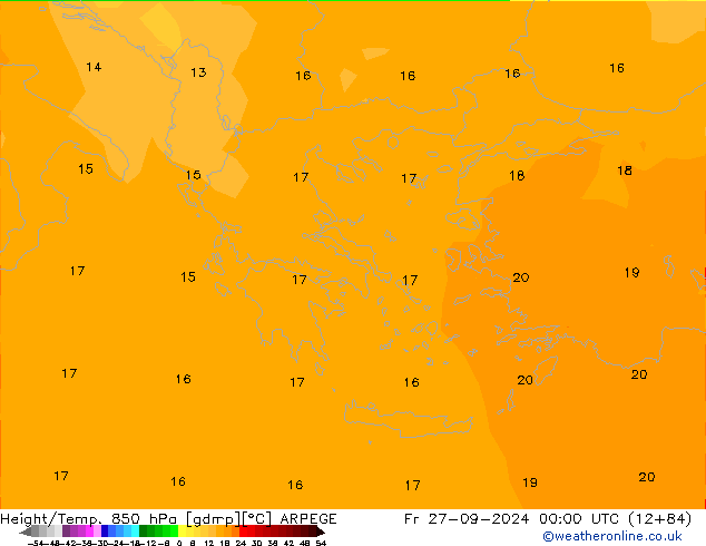 Hoogte/Temp. 850 hPa ARPEGE vr 27.09.2024 00 UTC