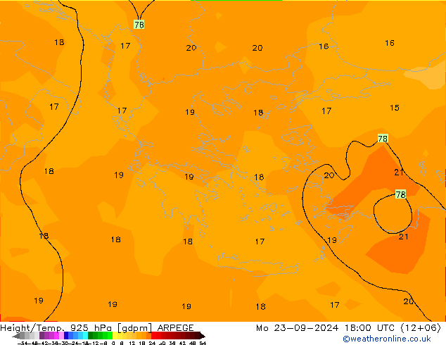 Height/Temp. 925 гПа ARPEGE пн 23.09.2024 18 UTC