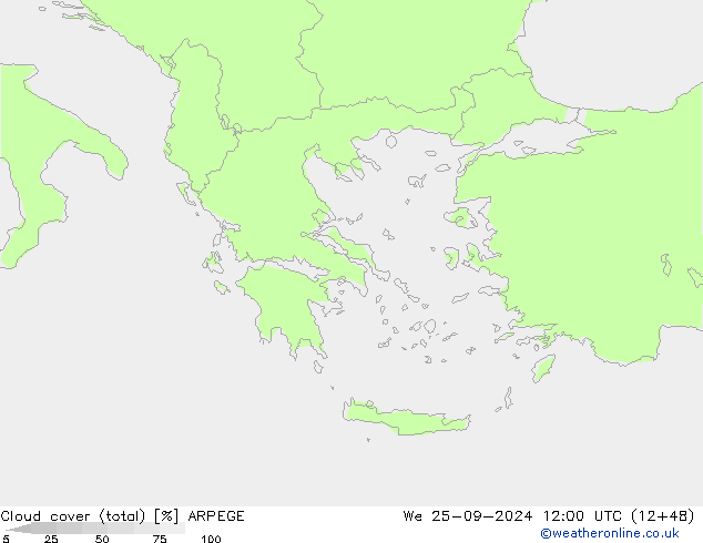 nuvens (total) ARPEGE Qua 25.09.2024 12 UTC