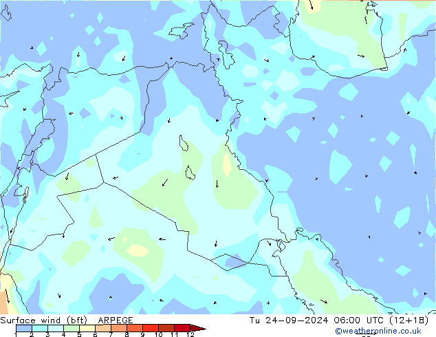 ве�Bе�@ 10 m (bft) ARPEGE вт 24.09.2024 06 UTC