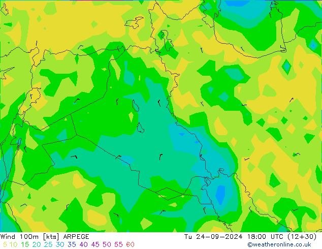 Wind 100m ARPEGE Tu 24.09.2024 18 UTC