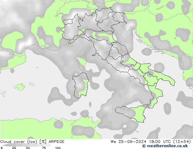 zachmurzenie (niskie) ARPEGE śro. 25.09.2024 18 UTC