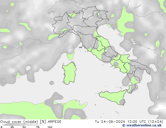 Bulutlar (orta) ARPEGE Sa 24.09.2024 12 UTC